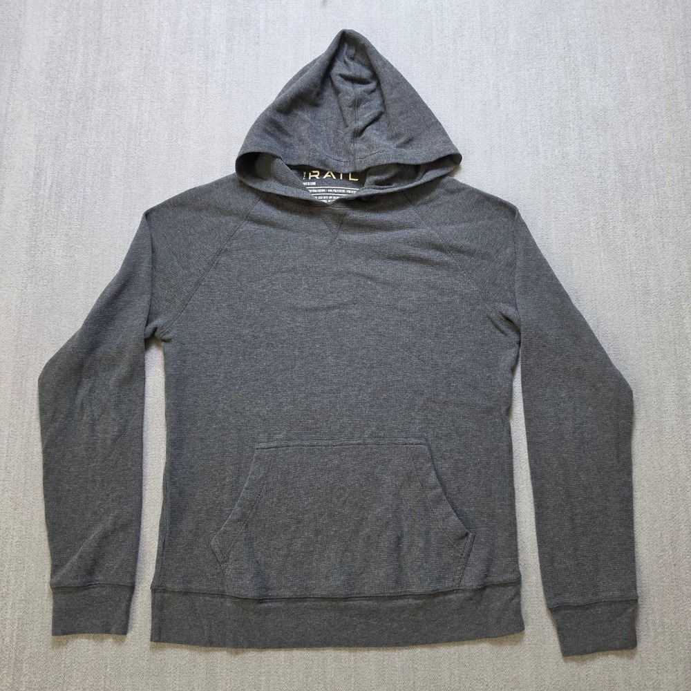 The Rail Waffle Knit Hoodie Mens Medium Grey Raglan Sleeve Pullover